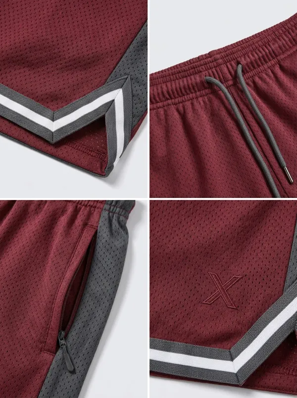Sporty Mesh Detail Zip Detail Look Men's Basketball Shorts