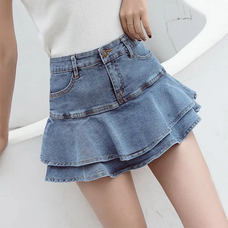 Denim Pleated Slim-Fit Skirt