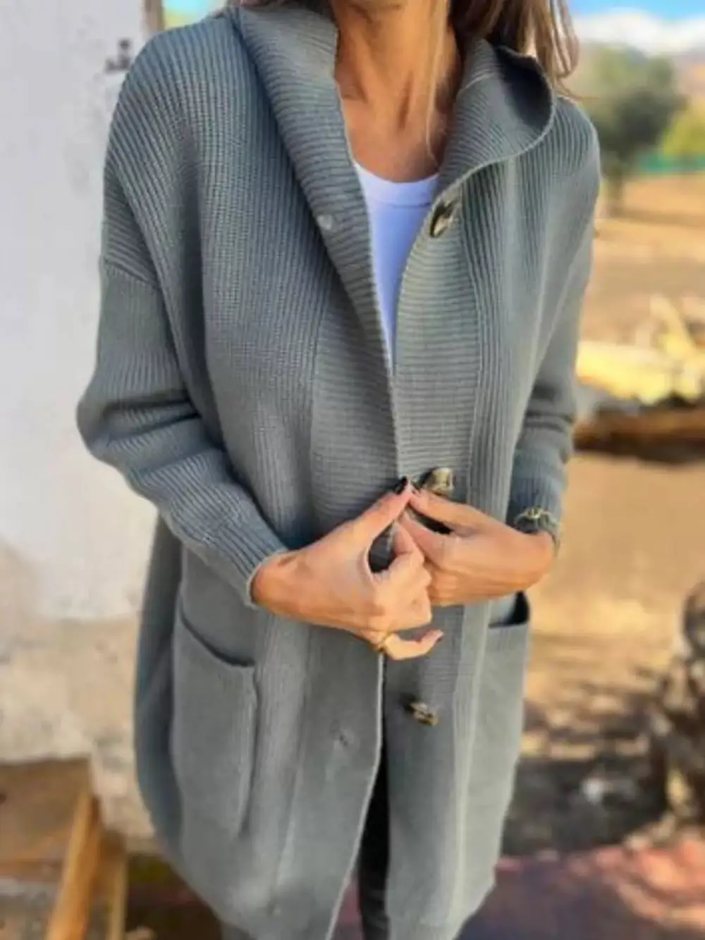 Full Size Button Down Hooded Cardigan Plus Size