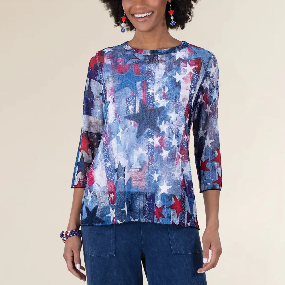 Vintage Print Mesh Top
