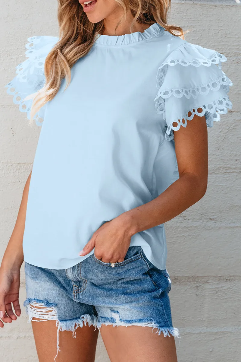 Embroidered Ruffled Frilled Blouse