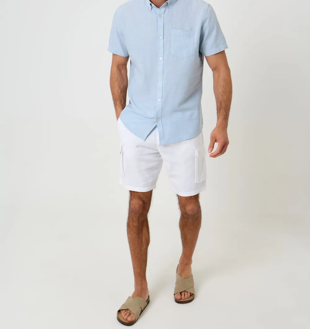 Men's Light Blue Short Sleeve Linen Blend Shirt