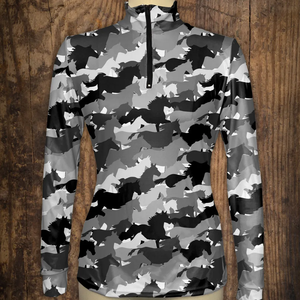 Women's Riding Style Horses Camo Print Long Sleeve Casual Shirt