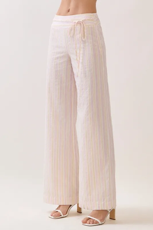 Striped Wrap Tie Wide-Leg Pants