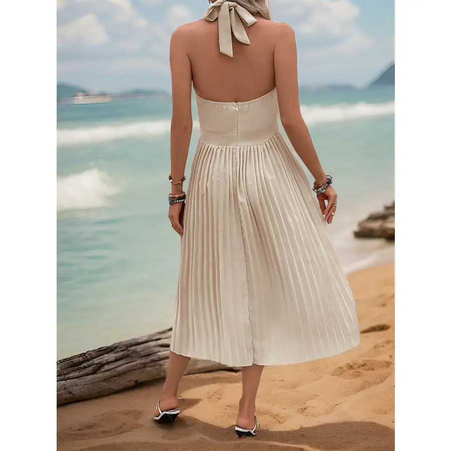 Halter Neck Pleated Midi Dress