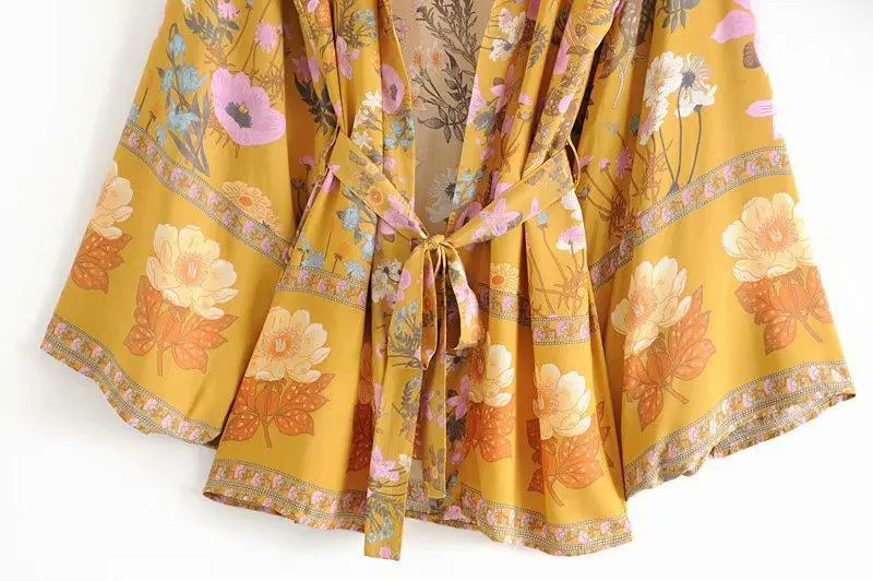 Floral Print Bat Sleeve Kimono Dress