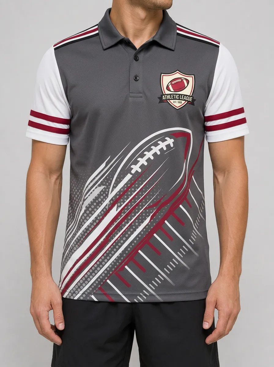 Men's American Football Fan Athletic League Printed Polo Shirt