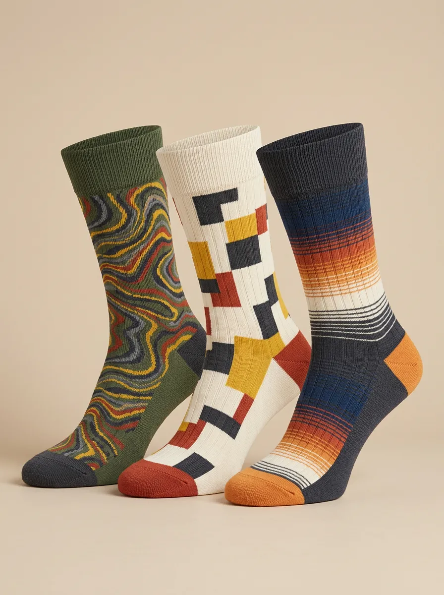 Men's Abstract Geometric Pattern Print 3-Pack Crew Socks