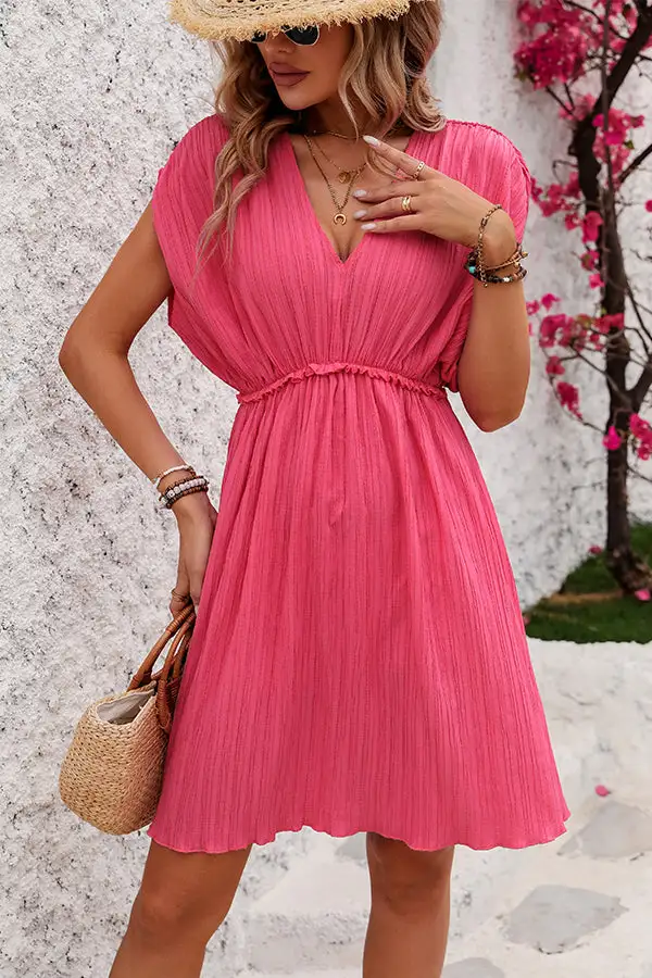 V Neck V Neck Solid Color Mini Dress
