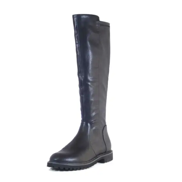 Faux Leather Lug Sole Knee High Boots