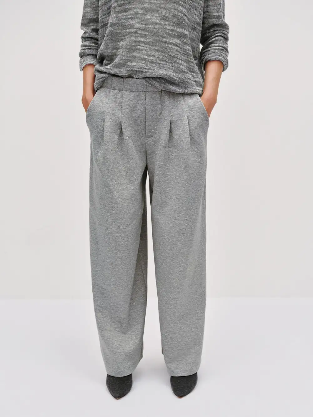 Ladies' Grey Wide-Waisted Casual Style Wide-Leg Trousers