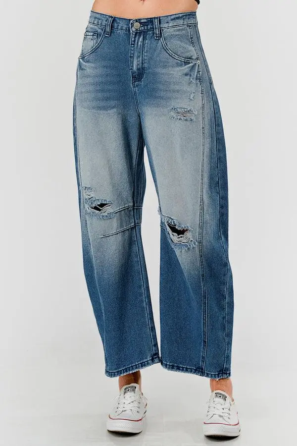 Mid Rise Barrel Denim Pants