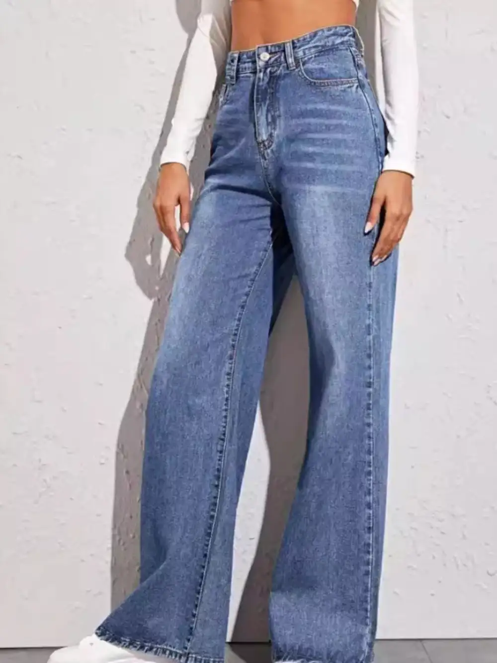 Casual High Waist Wide Leg Denim Jeans