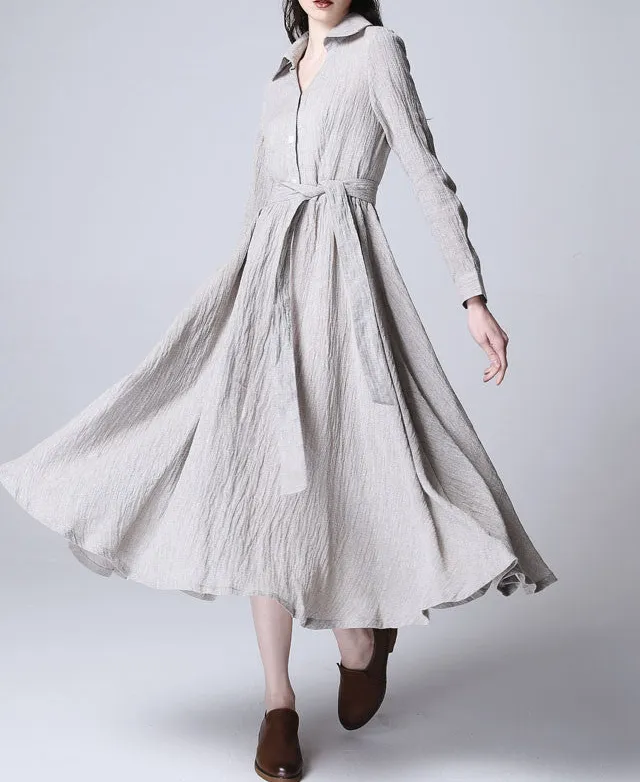 Sleek Linen Long Sleeve Maxi Dress