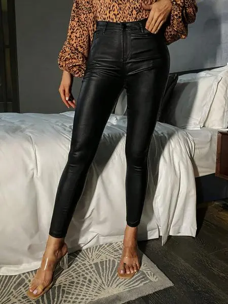 Women's Minimalist Street Plain High Waist Skinny Pants