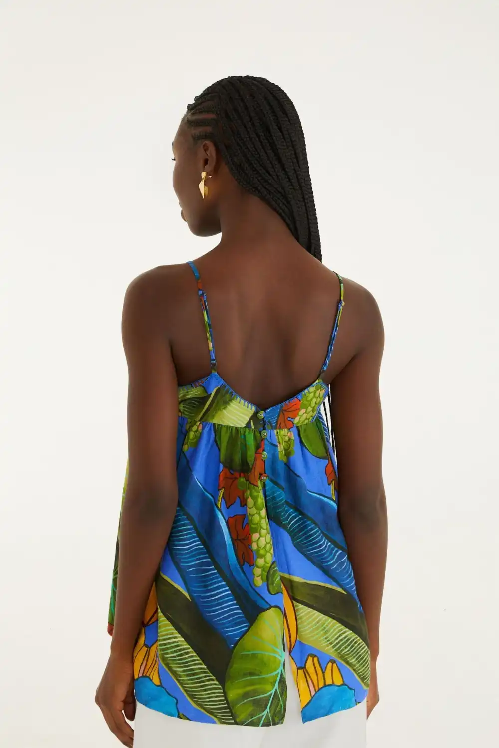 Tropical-Print Button-Front Blouse