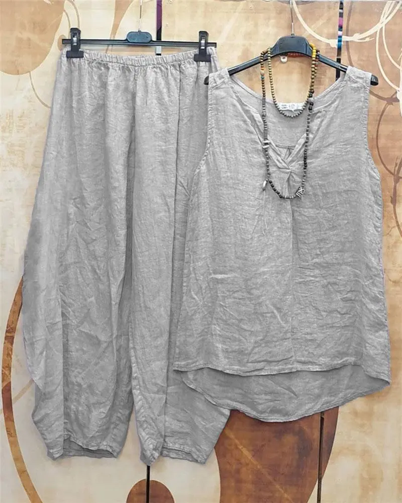 Casual Simple Solid Color Sleeveless Two Piece Suit