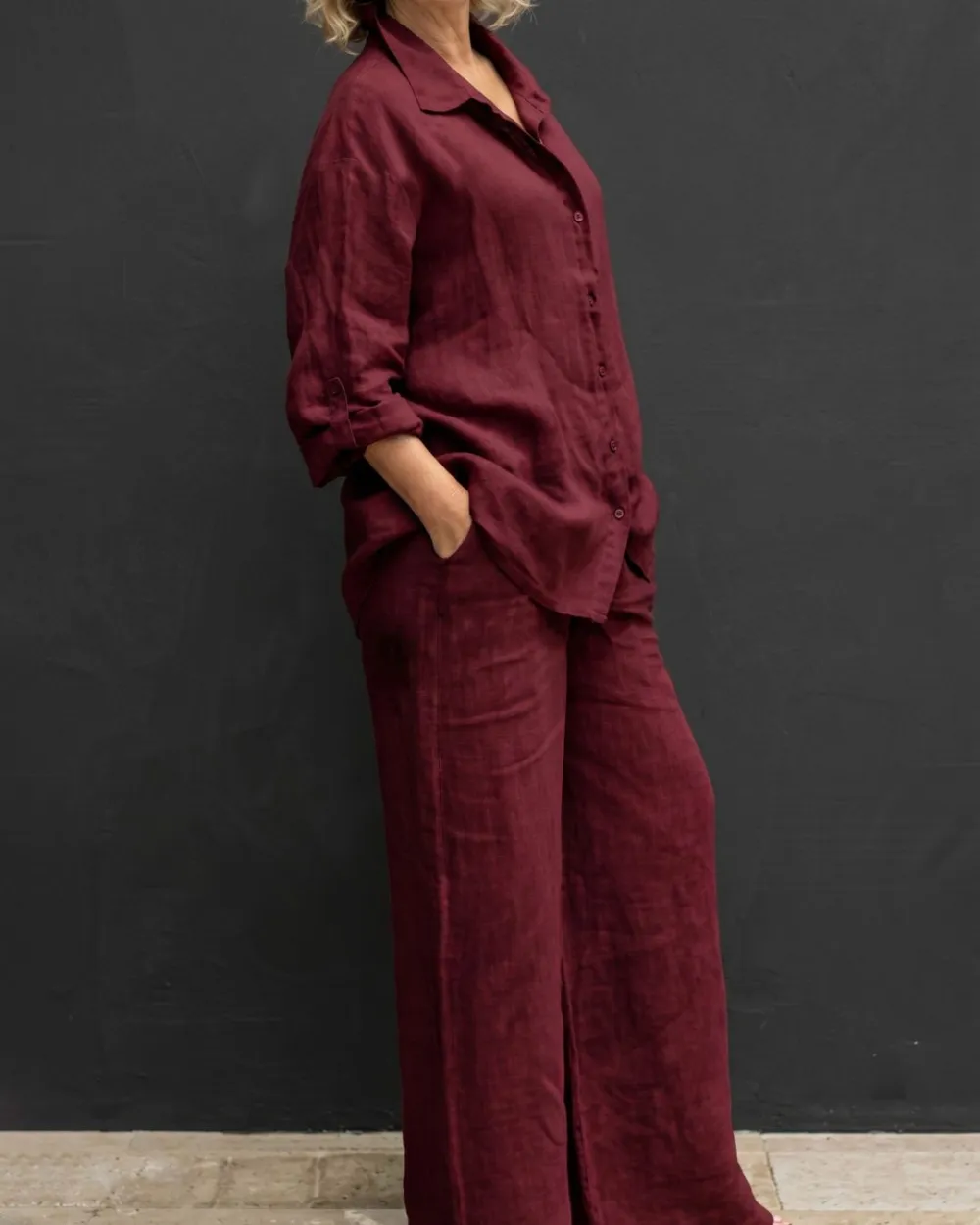 Casual Cozy Breathable Shirt and Wide Leg Pants Outfit