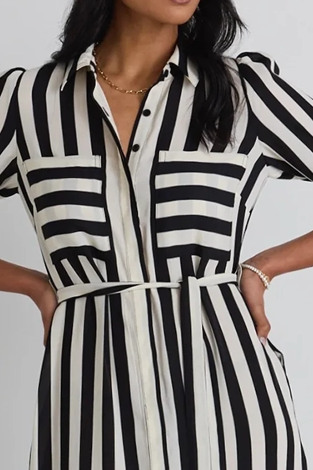 Black White Stripe Shirt Maxi Dress