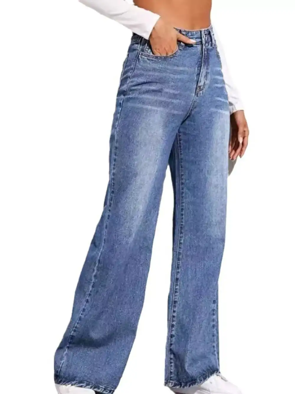 Casual High Waist Wide Leg Denim Jeans