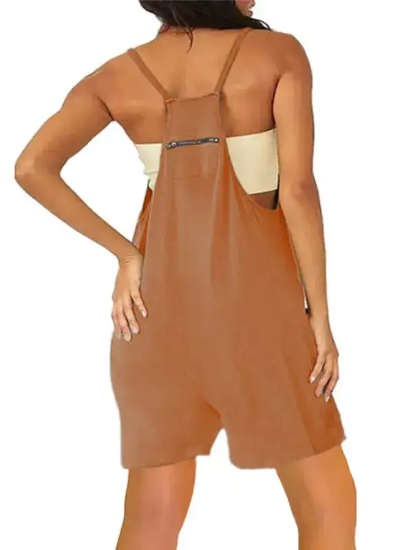 Zipper Pocket Spaghetti Straps Jumpsuit Overall Accessory