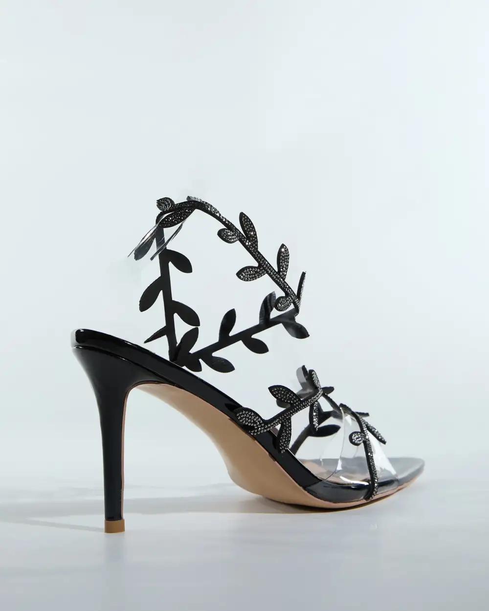 Rhinestone Leaf Sandals in Black