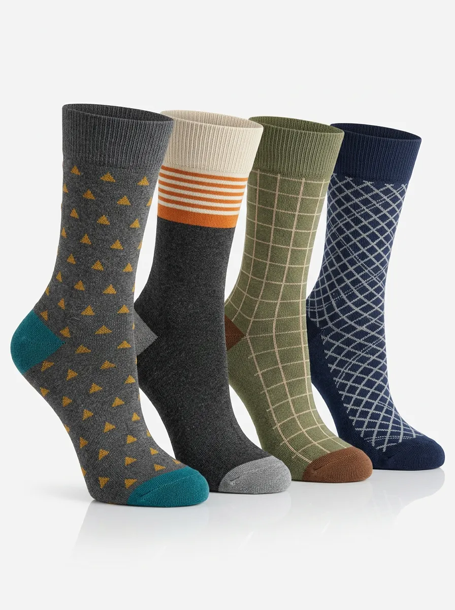 Rugged Geometric Men's Four-Pair Long Socks