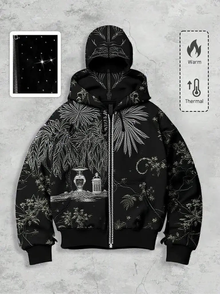 Men's Street-Style Rhinestone Windproof Warm 2-in-Hoodie w/Pockets & Zipper (Fall Winter) ships within 24 hours.Priority delivery in areas affected by heavy snow.