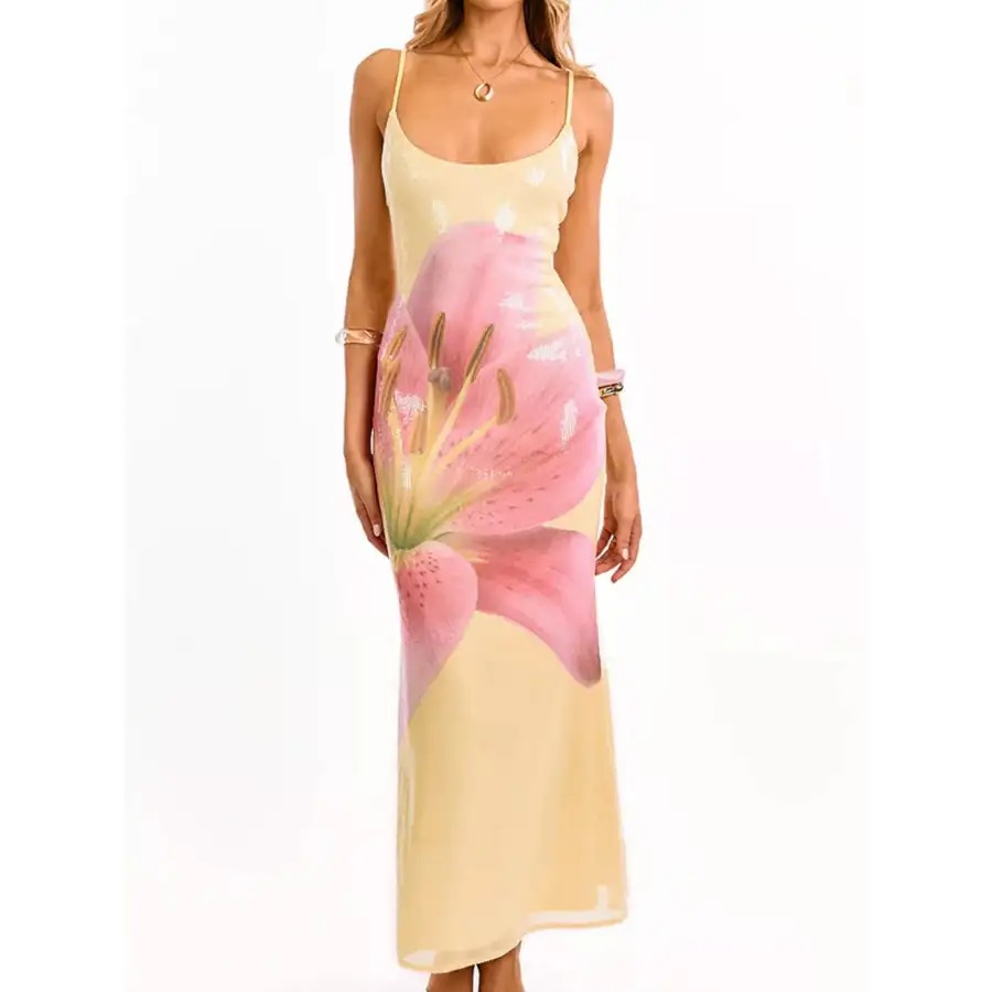 Flower Scoop Neck Maxi Cami Dress