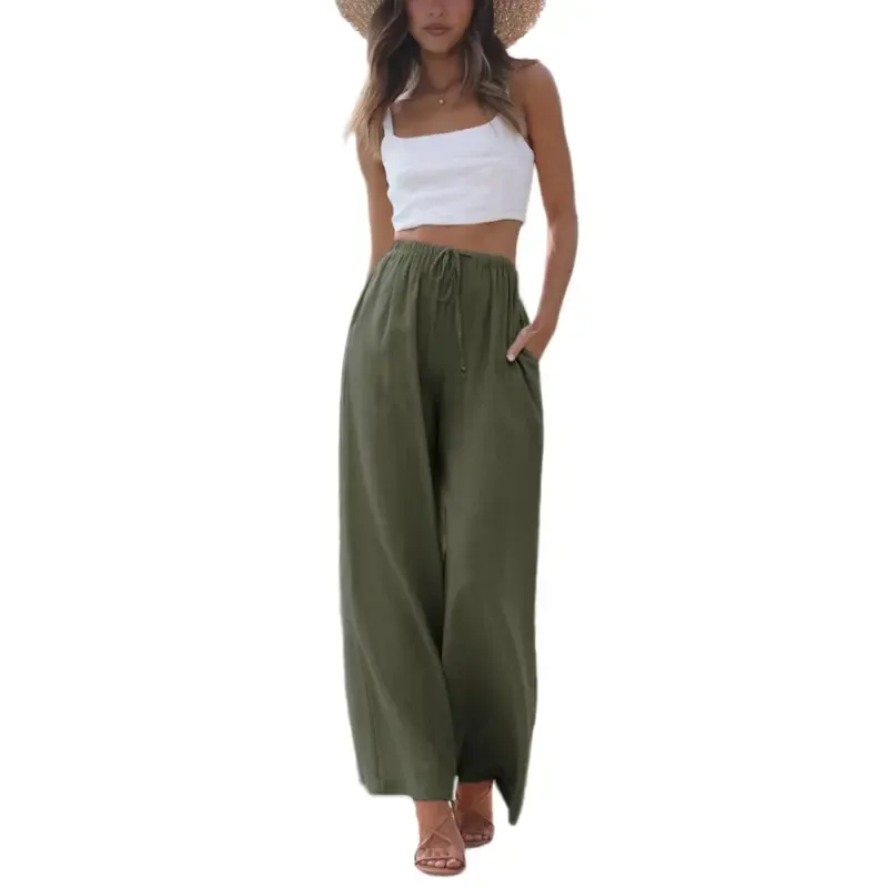 Women's Summer Cotton Linen Wide Leg Pants
