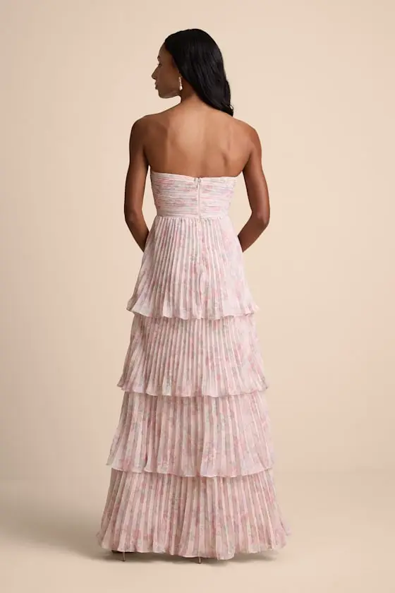 Seriously Sensational Light Pink Strapless Tiered Maxi Dress