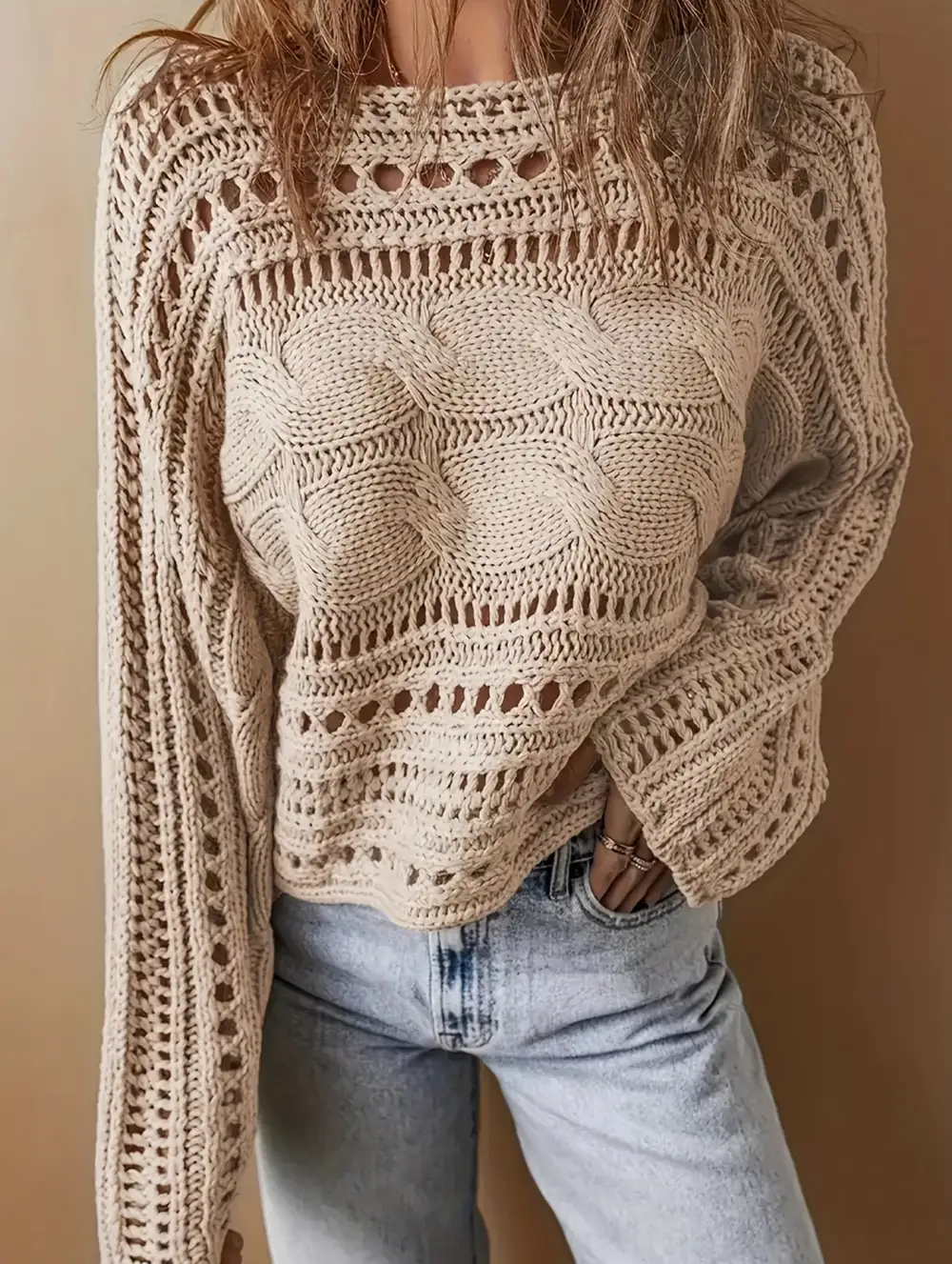 Crew Neck Short Crochet Cover Up Openwork Shirt