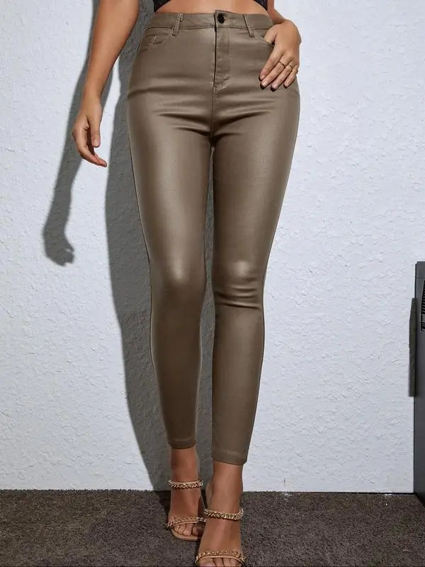 Women's Minimalist Street Plain High Waist Skinny Pants