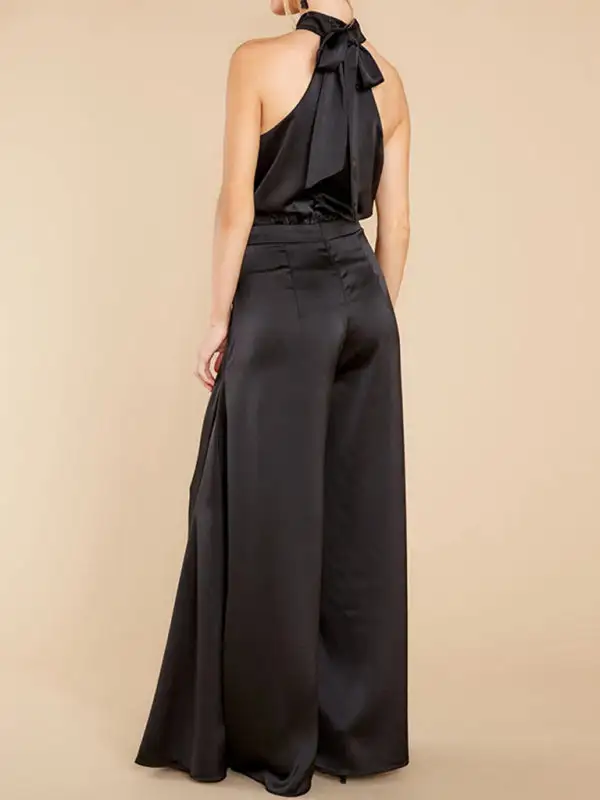 The Shoulder High Waist Jumpsuit Wide Pants