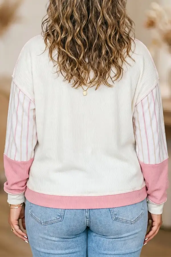 Plaid Waffle Knit Cotton Blend Long Sleeve Top