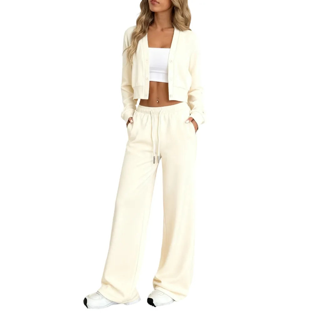 Women's Long Sleeve Jacket & Pants Set, Casual Fashion for Fall Winter