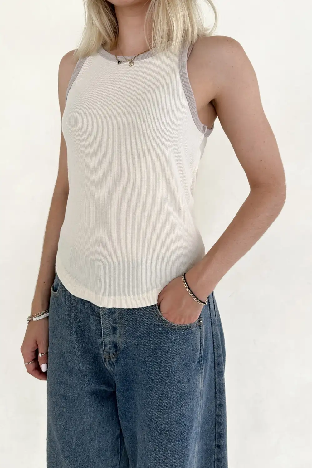 Soft Blocked Pattern Tank Top