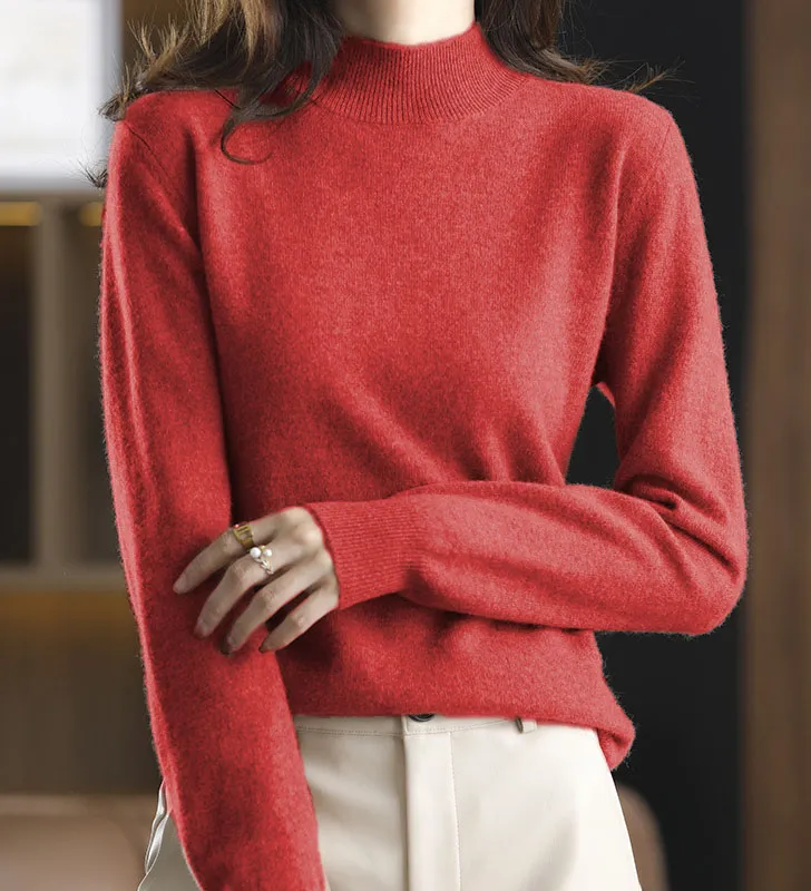Solid Half Turtleneck Thickened Knit Sweater