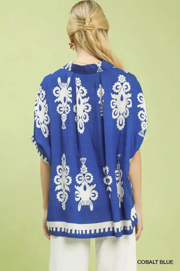 Abstract Print Button Down Short Sleeve Shirt
