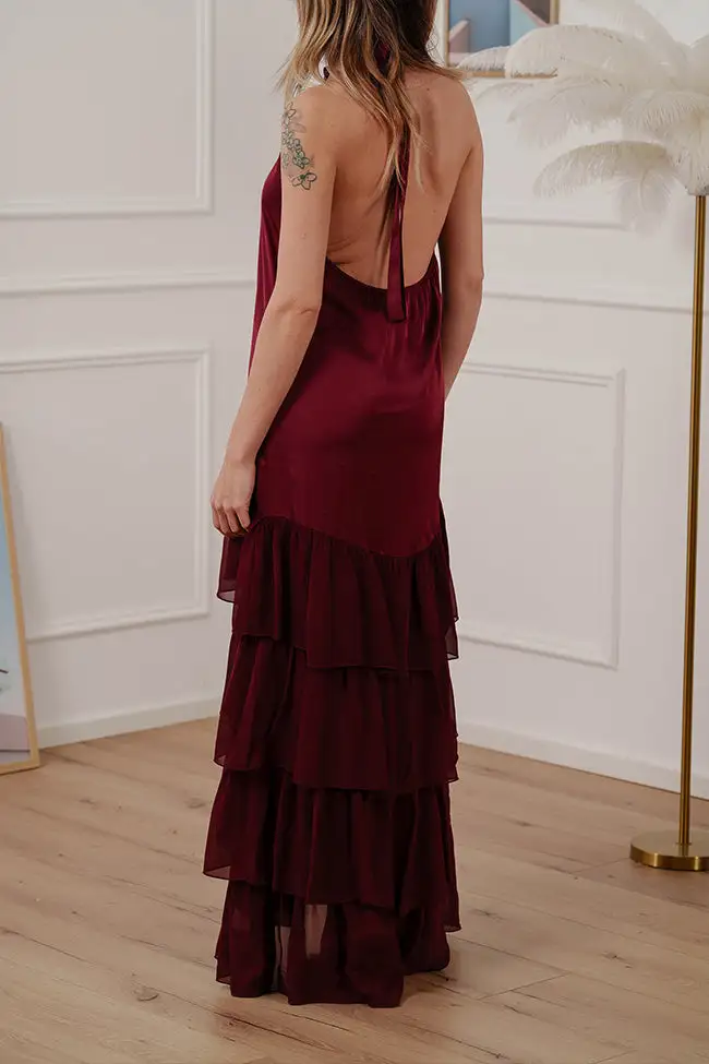 Rosette Maxi Tiered Viscose Dress