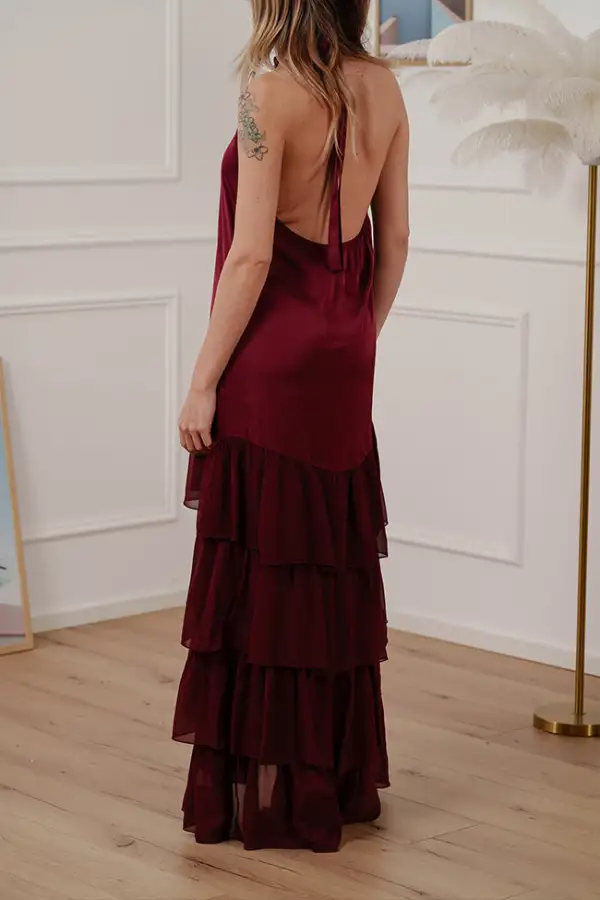 Rosette Maxi Tiered Viscose Dress