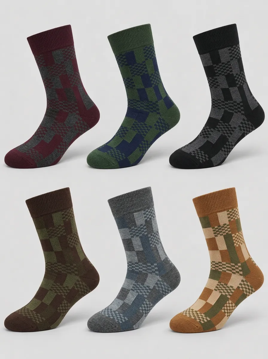 Men's Neutral Checkerboard Ribbed Crew Socks Multi-Pack
