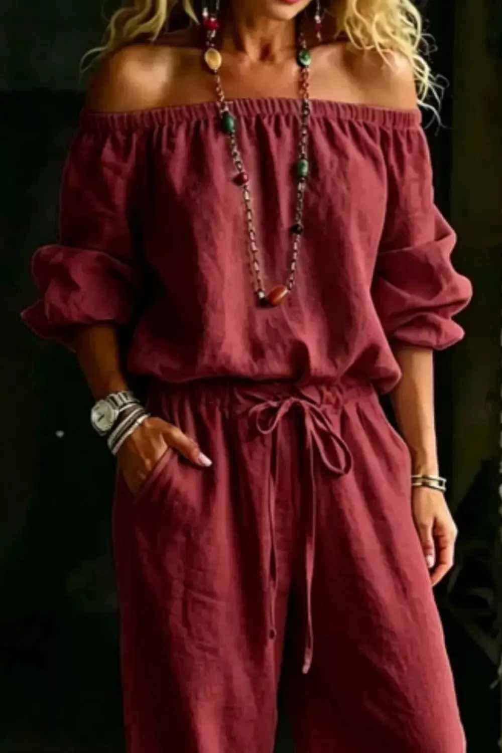 Off-shoulder Top And Pants Set