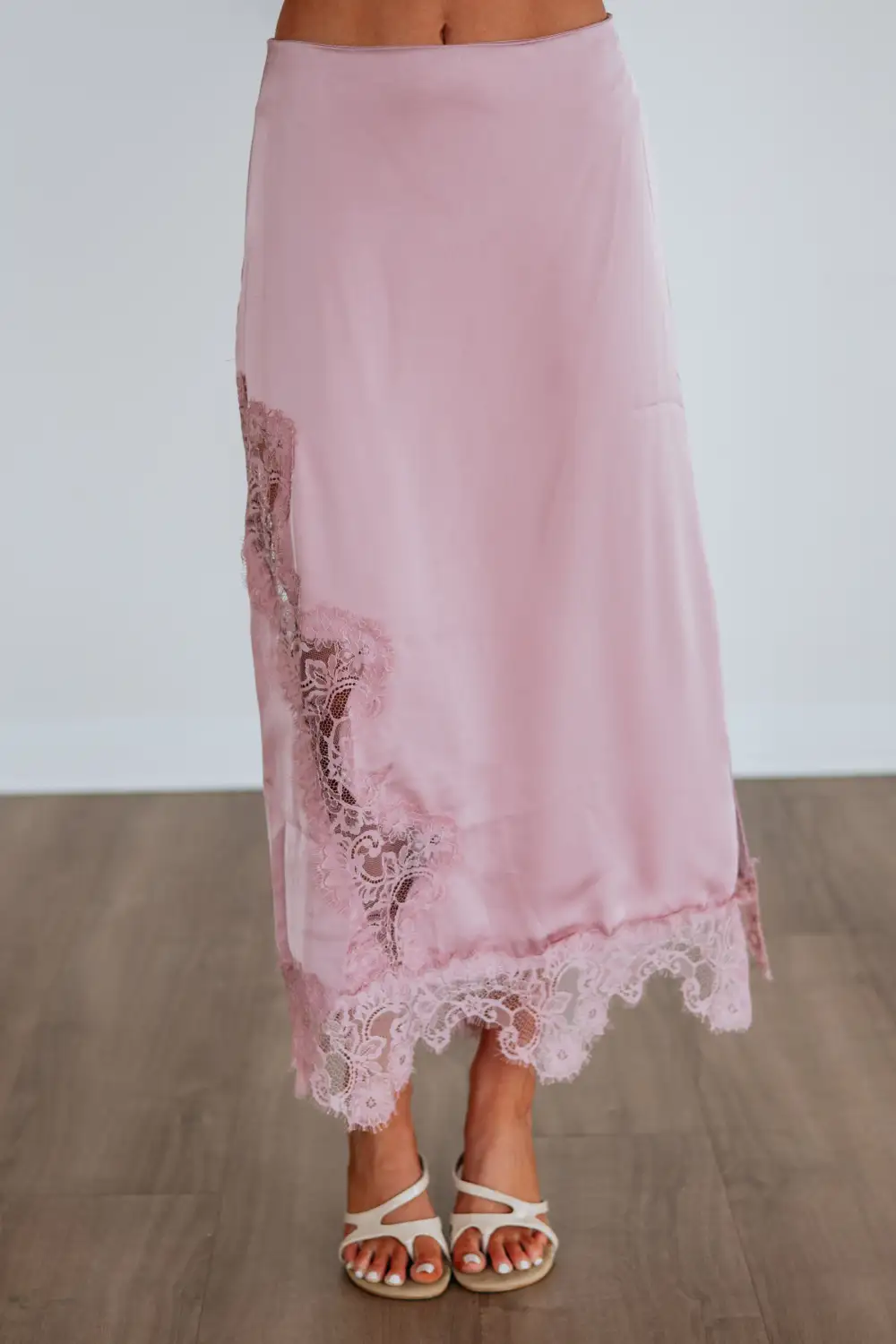 Floral Satin Lace Midi Skirt