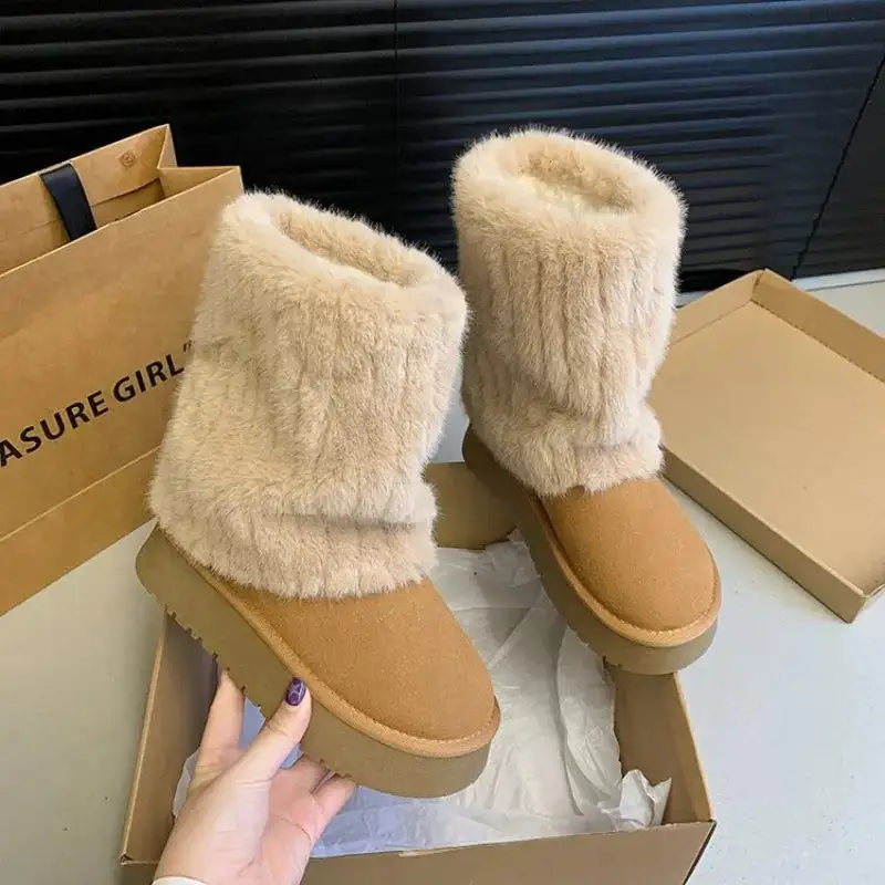 Faux-Suede Suede Plush-Lined Ankle Boots