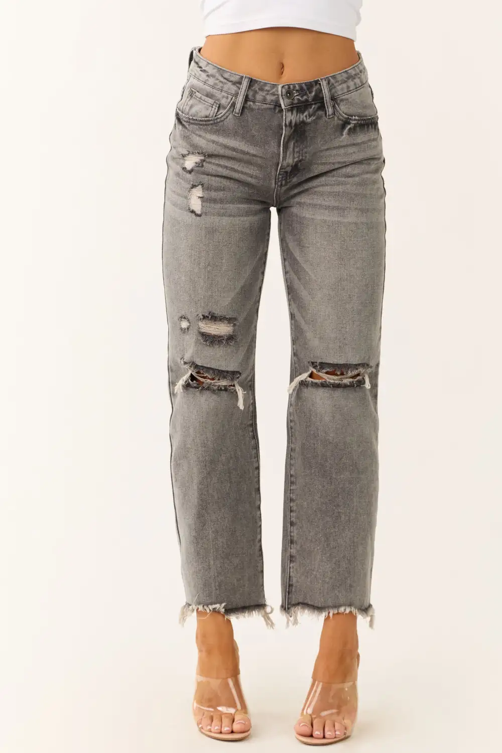 Distressed Steel Gray High Rise Jeans