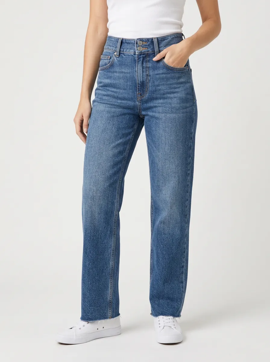 Straight Leg High Waist Daily Denim Jeans