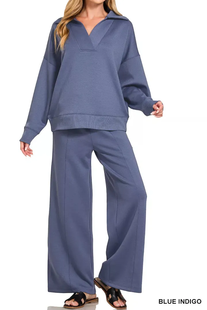 Relaxed Scuba Collared Pullover & Center Seam Pants Set