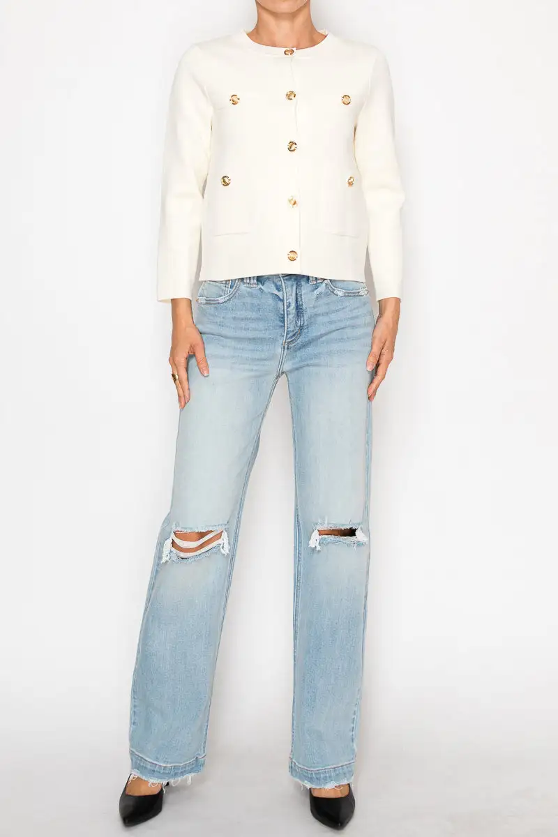 Refined High Rise Straight Leg Relaxed Denim Jeans