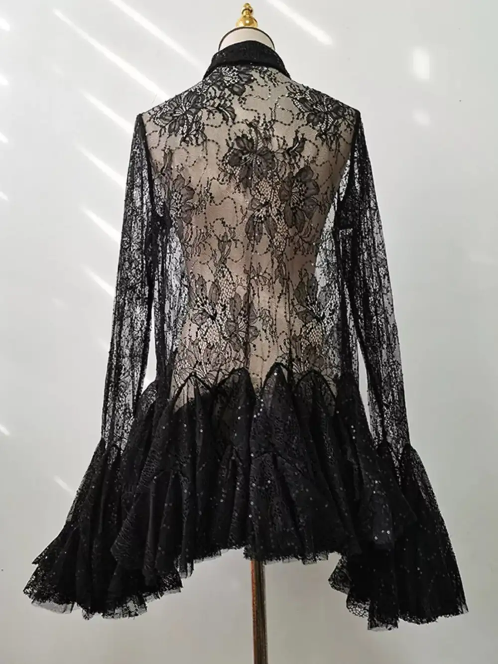 Lace Ruffle Long Sleeve Dress Casual